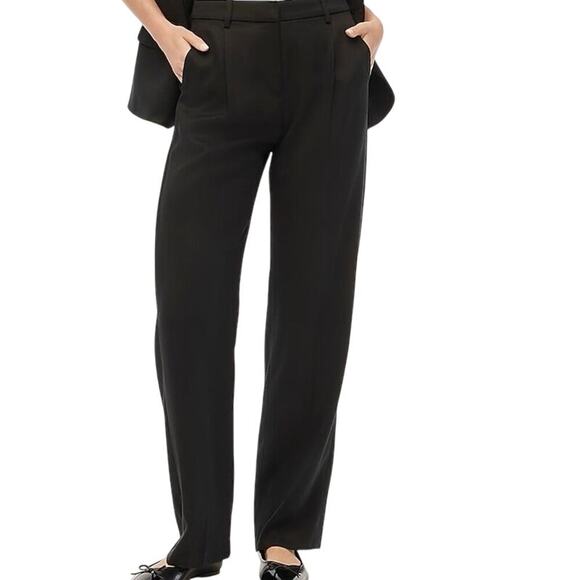 New J. Crew Black Wide Leg Pleated Slacks Dress Work Pants Women's 6 Petite - Picture 1 of 12
